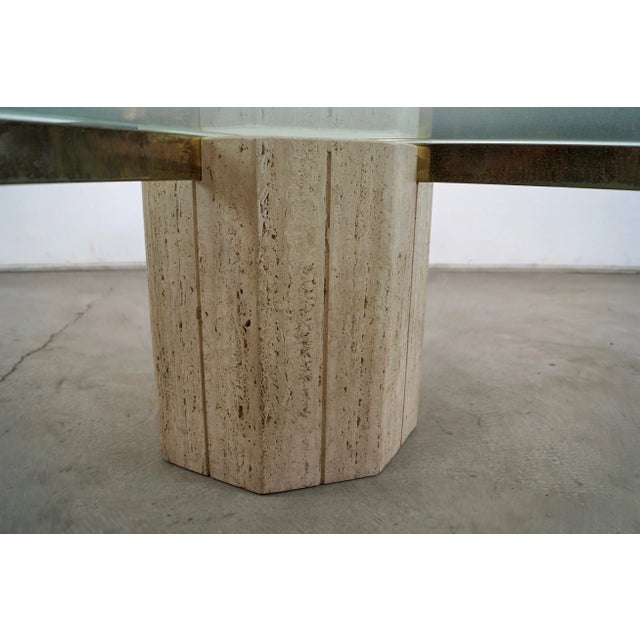 1970’s Hollywood Regency Artedi Style Travertine & Brass Coffee Table For Sale - Image 12 of 12