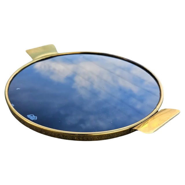 Mid-Century Modern Brass and Black Glass Serving Tray attributed to Josef Frank, West Germany, 1950s For Sale