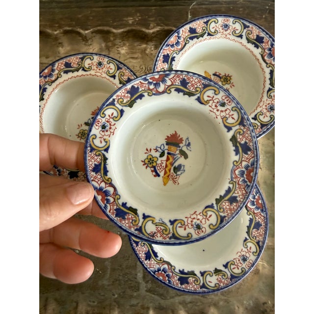 Set of 8 Antique English Small Bowls Wood and Sons Transferware Fruit Dessert Dishes Blue Red For Sale In Chicago - Image 6 of 12