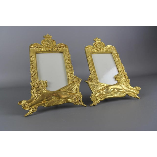 Gilt Bronze Picture Photo Frames with Lions and Royal Crowns, 1930s For Sale - Image 3 of 18