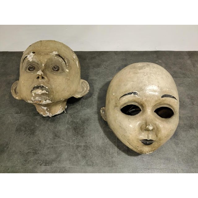 Large Antique Papier Mache Carnival Masks, 1900s, Set of 2 For Sale - Image 3 of 14