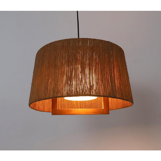 Vintage Sisal and Teak Pendant Lamp from Temde Leuchten, 1960 For Sale - Image 10 of 11