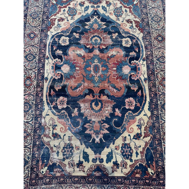 Traditional Mid 19th Century Kashan Persian Rug With Navy Medallion For Sale - Image 3 of 9