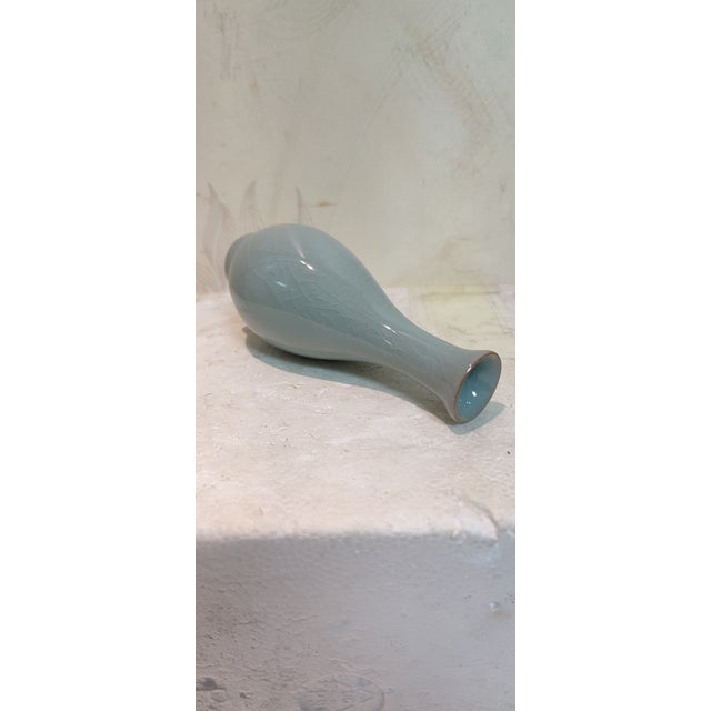 Celadon Chinese Ceramic Vase Crackle Glaze Celadon Bottle For Sale - Image 8 of 10