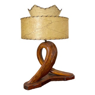 Mid Century Wabi-Sabi Style Table Lamp With Fiberglass Shade For Sale