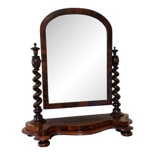 Antique Dresser Mirror Mahogany Flame Bun Feet For Sale