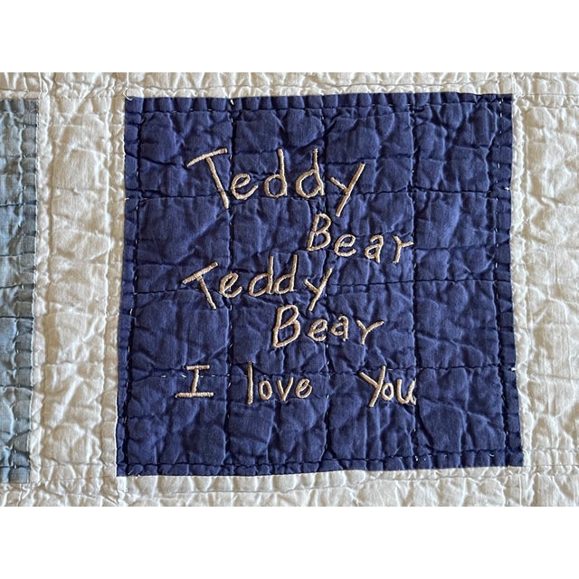 1990s Vintage 1980's Charming Teddy Bear Applique Patchwork Quilt For Sale - Image 5 of 9