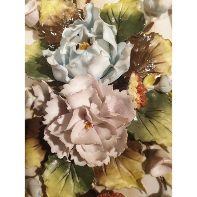 Hand-Painted Tile with Bouquet of Flowers and Roses from Capodimonte, 1950s For Sale - Image 3 of 6