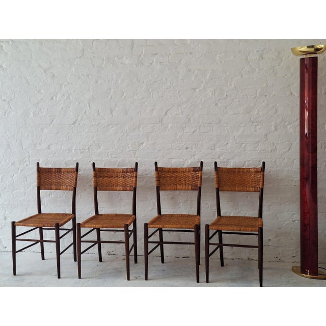 Teak Dining Chairs with Patinated Cane Seats and Backs after Gio Ponti, Italy, 1950s, Set of 4 For Sale - Image 12 of 16