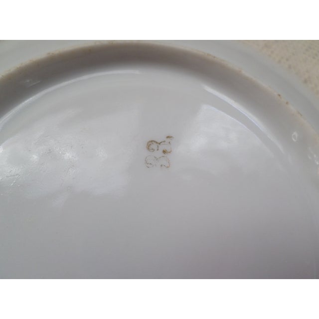 Metal Antique French Ornate Embossed Grey , Gold & Purple Tea Cup W/ Saucer For Sale - Image 7 of 8