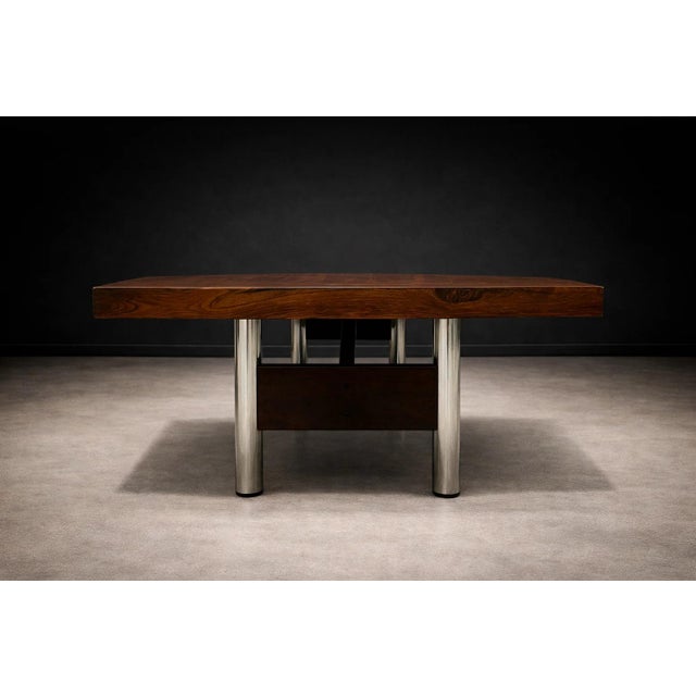 Large Brazilian Modern Dining or Conference Table in Rosewood and Metal, Sergio Rodrigues, 1960s For Sale - Image 10 of 12