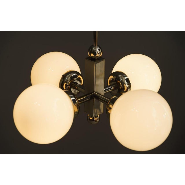 Art Deco Nickel-Plated Pendant Light with Opal Glass Shades, Vienna, 1920s For Sale - Image 13 of 16