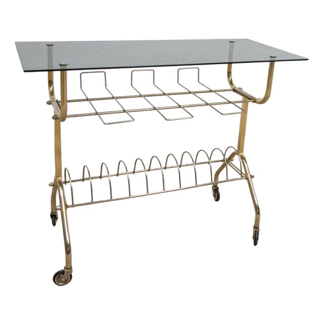 Vinyl Furniture Trolley with Wheels and Smoked Glass, 1970 For Sale