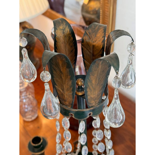 Pair of 19th Century Tôle Candelabra With Crystal Drops For Sale - Image 10 of 10