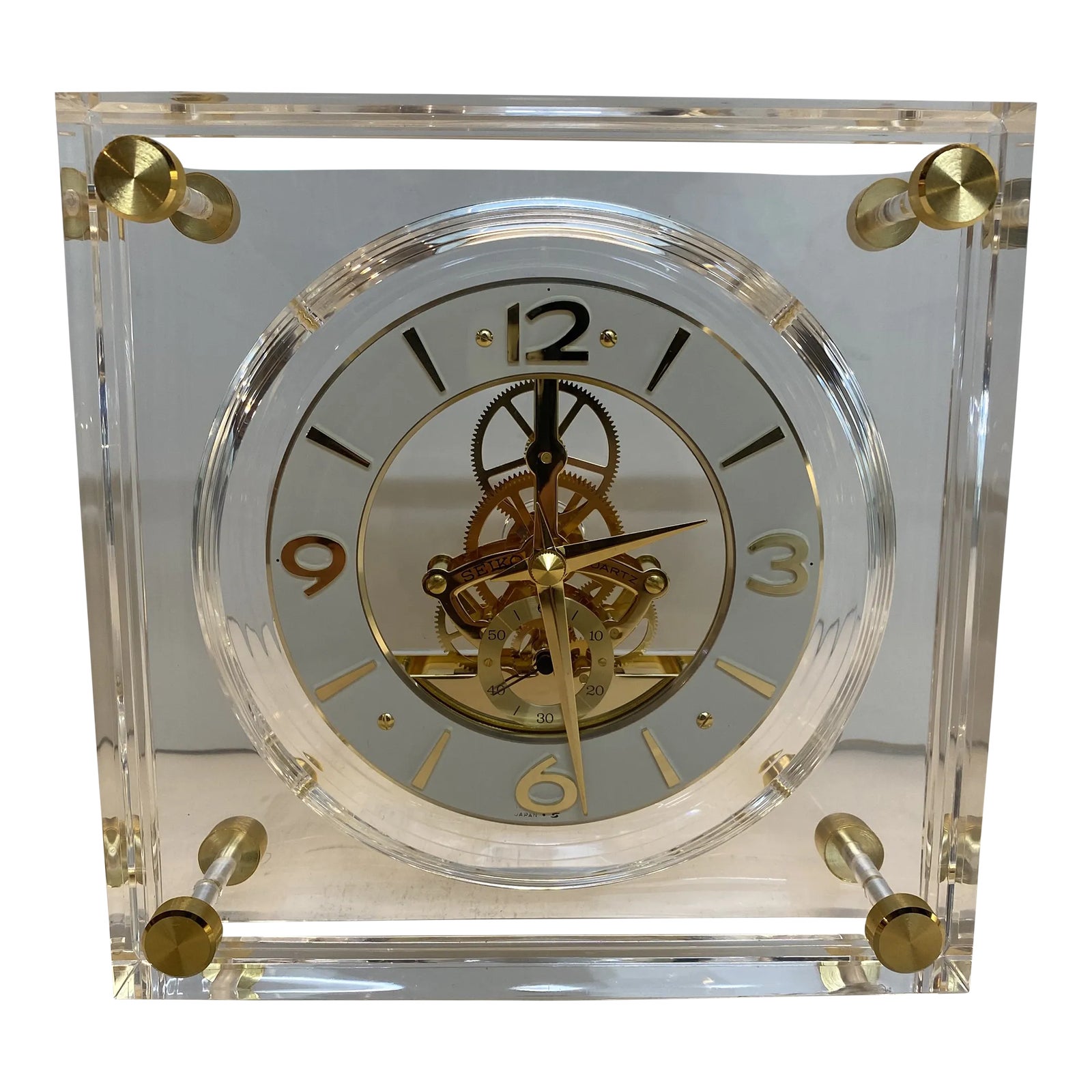 Mid-Century Modern Skeleton Seiko Clock with Gold Accent