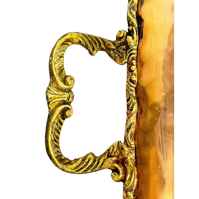 Copper Vintage Brass and Copper Two Handle Serving Cocktail Tray For Sale - Image 8 of 18