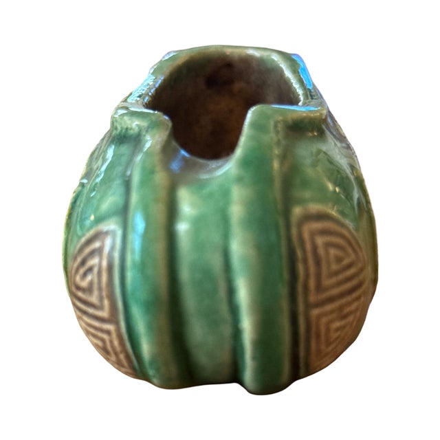 1920s Antique Asian Pottery Scholar's Object, Green Crackle Glaze With Blue Dragon Relief For Sale - Image 5 of 7