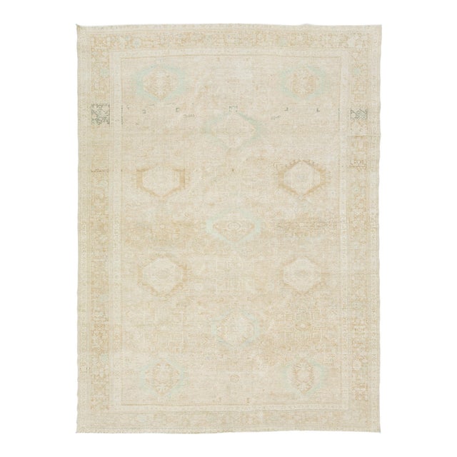 1920s Antique Persian Heriz Beige Wool Rug With Allover Design For Sale