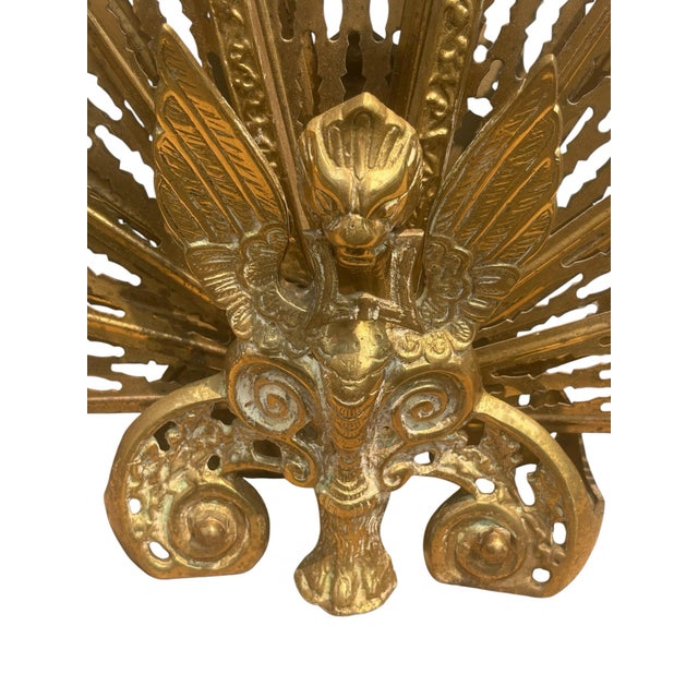 Vintage Brass Fireplace Peacock Folding Fan Screen For Sale - Image 4 of 12