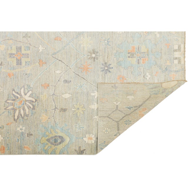 Modern 8 X 10 Beige Modern Oushak Style Wool Rug With Soft Botanical Motifs For Sale - Image 3 of 10