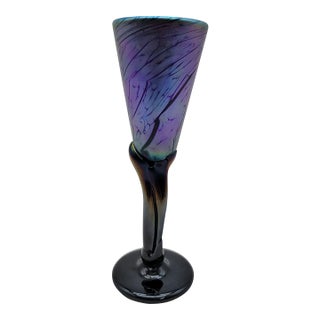 Jim Bush 1995 Iridescent Art Glass Goblet For Sale