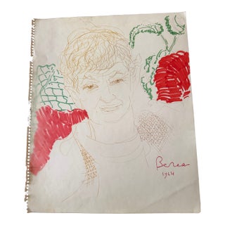 1964 Dimitrie Berea Colored Sketch of a Man Prepared With Ink and Markers For Sale
