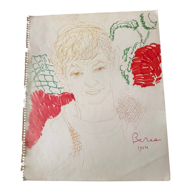 1964 Dimitrie Berea Colored Sketch of a Man Prepared With Ink and Markers For Sale