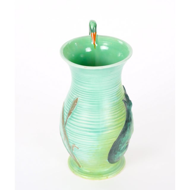 English Mid-20th Century Burleigh Ware England Green Ceramic Heron Pitcher For Sale - Image 3 of 12