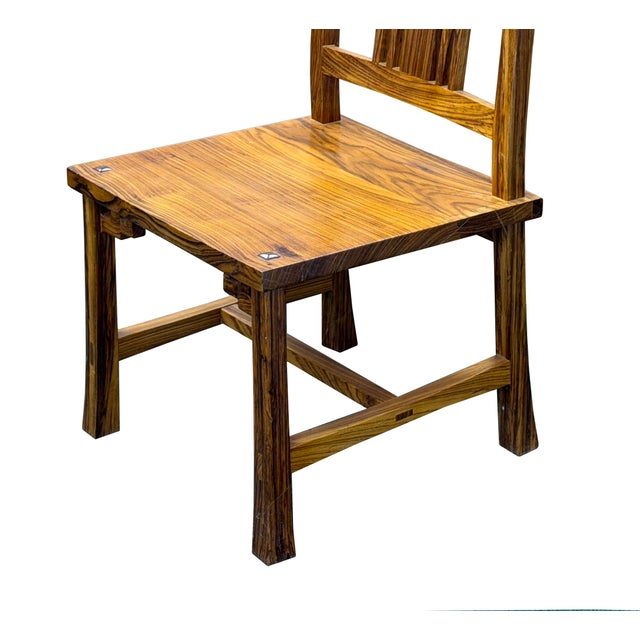 Sienna Zen Oriental Straight Legs Bars Backrest Solid Wood Chair For Sale - Image 8 of 9