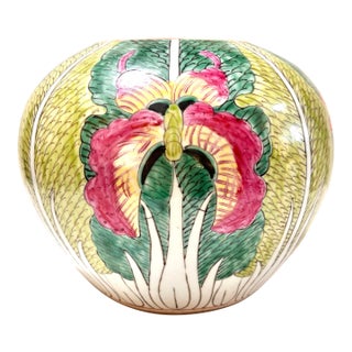 Antique Chinese Famille Verte Bok Choy Cabbage Leaf Butterfly Dragonfly Melon Jar Vase For Sale