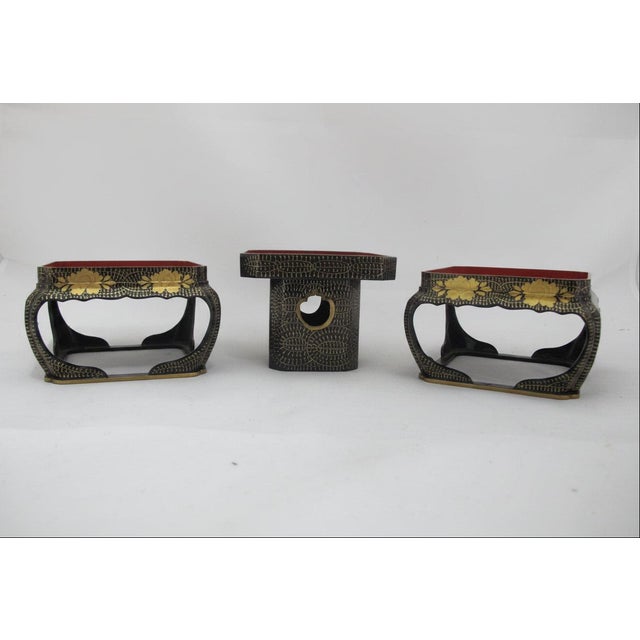 Japanese Japanese Hina Doll Black & Gold Floral Lacquer Display Stand Set For Sale - Image 3 of 14