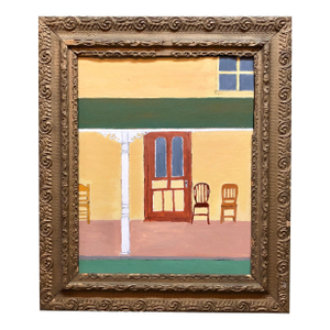 New Yorker Magazine Cover Oil Painting New England Porch View Folk Art Americana, 1978