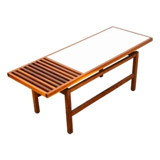 Mid Century Modern Coffee Table Slat Solid Walnut White Vintage Richbilt Mfg. For Sale