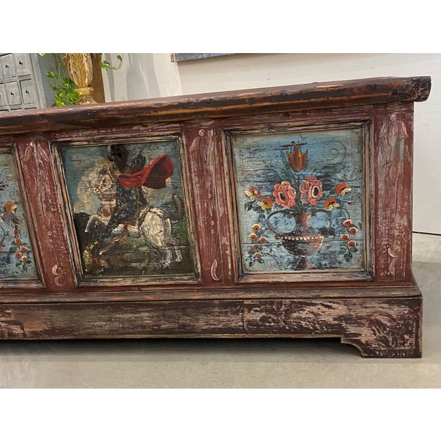 Farmhouse Austrian Hand Painted Wood Coffer Trunk Chest Mid 19th Century For Sale - Image 3 of 10