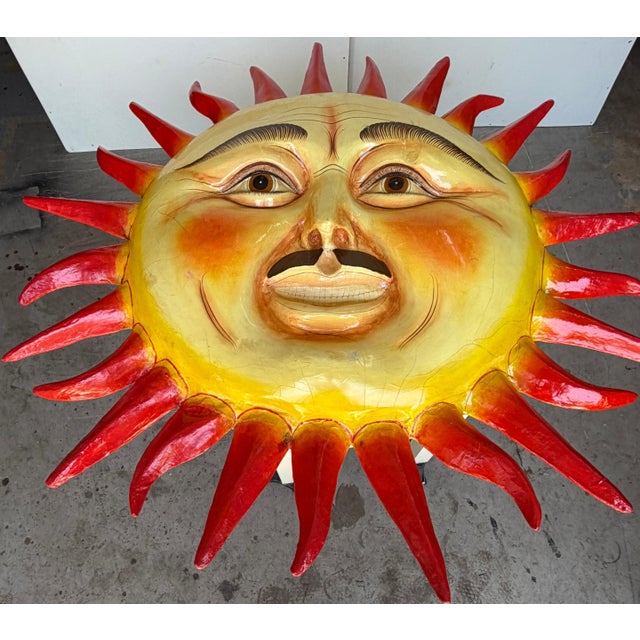Paint Monumental Signed Sergio Bustamante "Un Hombre con Bigote" Smiling Sun Sculpture For Sale - Image 7 of 18