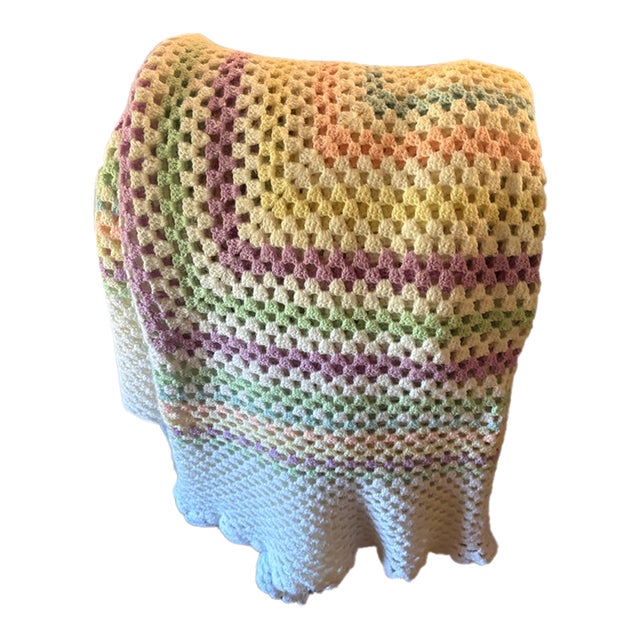Vintage Granny Square Crochet Afghan Full Queen Acrylic 84”x82” For Sale