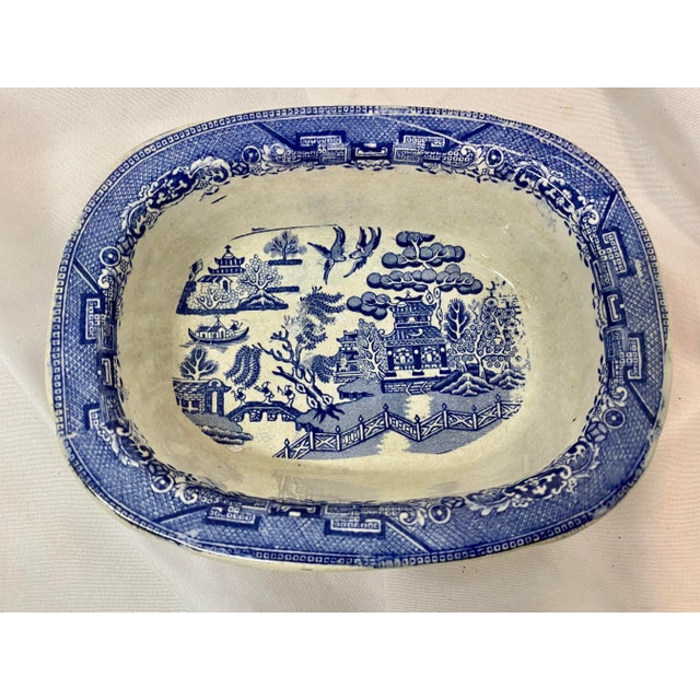 Antique Blue Willow Oval Bowl Made in England For Sale - Image 9 of 10