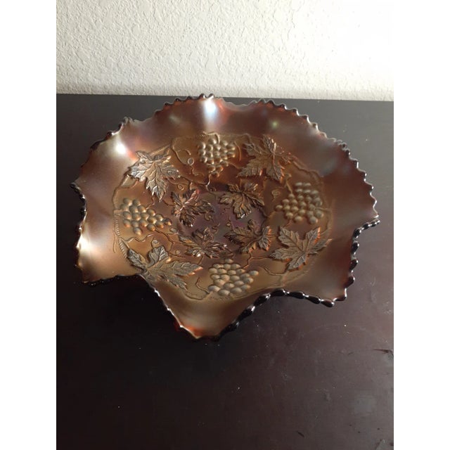 Glass Vintage Northwood Grape Cable Amethyst Ruffled Carnival Glass Bowl For Sale - Image 7 of 7