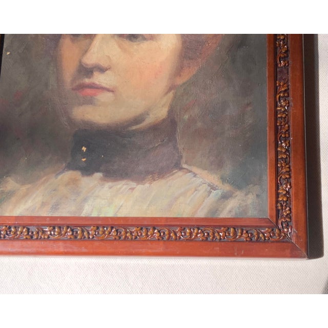 Antique Edgar Cowan American Oil Portrait of a Young Woman - Framed For Sale - Image 4 of 18