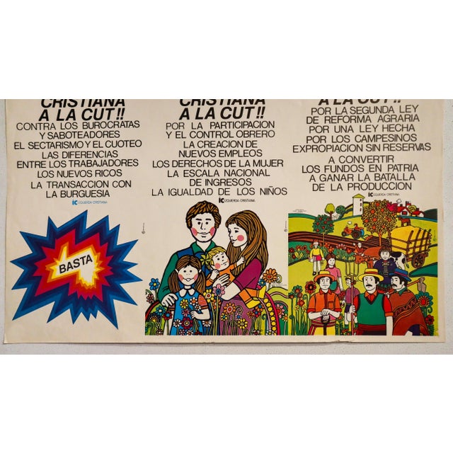 Illustration 1970s Chilean Political Poster, "Ic Izquierda Cristiana a La Cut!!" (Christian Left Party for the Cut), Vincente and Antonio Larrea, Luis Albornoz For Sale - Image 3 of 3
