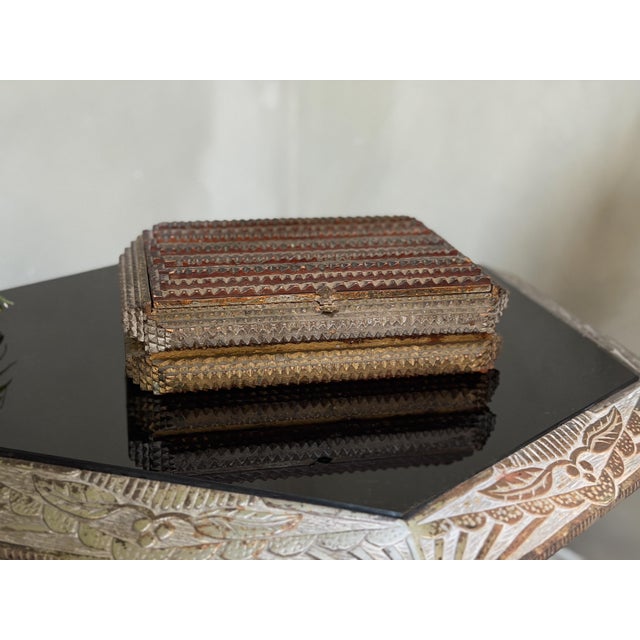 1920s Tramp Art Box, Antique Chip Carved Cigar Box Wood Folk Art Keepsake Box For Sale - Image 5 of 8