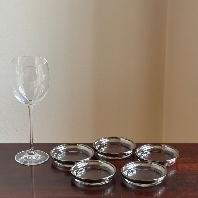 Silver Vintage Dorothy Thorpe-Style Clear Glass Coasters With Silver-Toned Metal Rims – Set of Five For Sale - Image 8 of 13