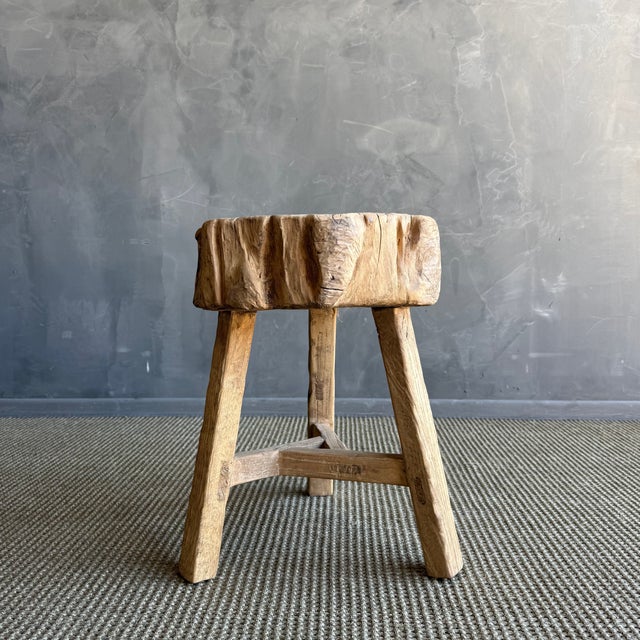 Vintage Elm Wood Chop Block Table For Sale - Image 4 of 8