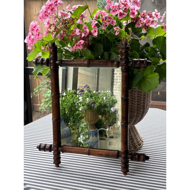 French Antique French Faux Bamboo Wall Mirror, Petite Turned Wood Frame #3 of 3 Similar Mirrors Listed For Sale - Image 3 of 18
