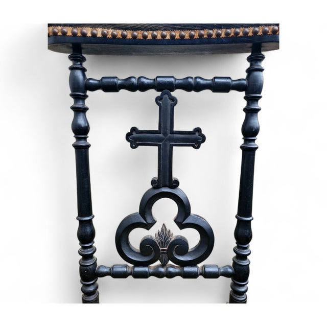 Wood Antique French Prayer Chair with Carved Cross, 1880s For Sale - Image 7 of 16