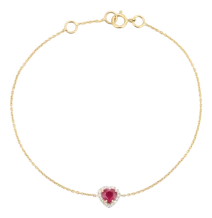 Heart Cut Ruby Prong Set With Natural Diamonds in 14k Yellow Gold Bracelet