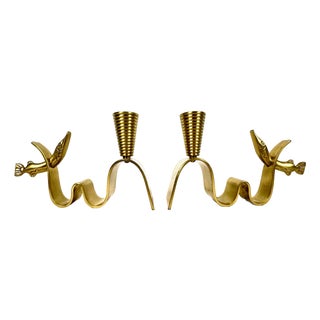 Swedish Brass Candleholder by Carl-Einar Borgström for Ystad Metall, 1940s, Set of 2 For Sale
