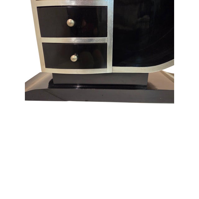 Early 20th Century French Art Deco Modernist Black Lacquer and Silver Metal Leaf Desk/ Writing Table / Vanity For Sale - Image 11 of 15