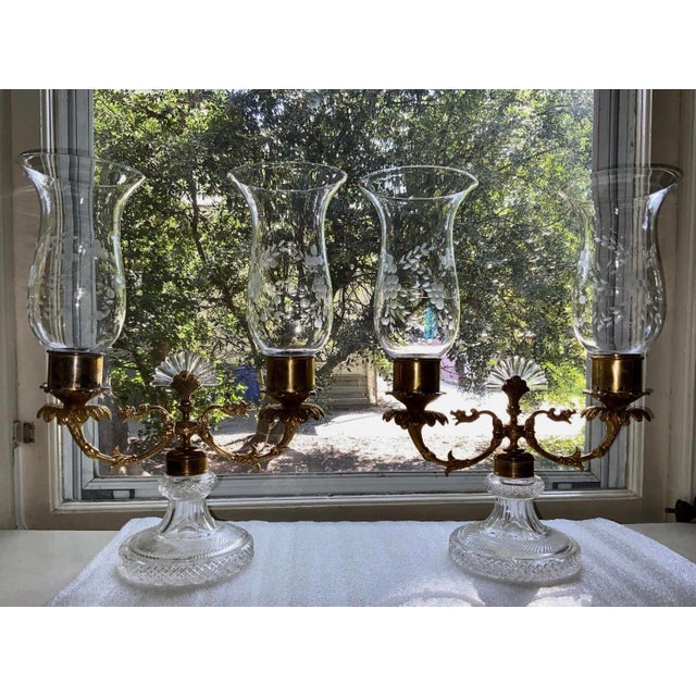 Pair of Restauration Bronze Ormolu & Cut Glass Candelabra c.1825-1840 Paris France For Sale - Image 10 of 12