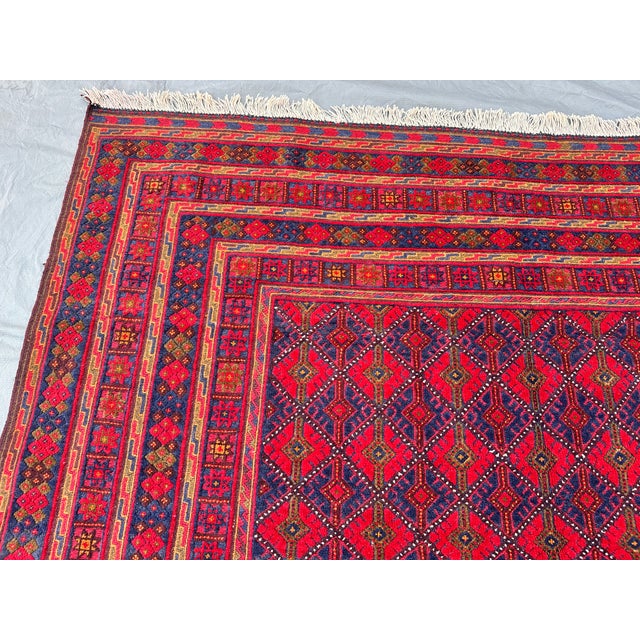 Red Good Quality Red and Navy Mushwani Andkhoy Hand-Woven Wool Rug - 6'8" X 10' For Sale - Image 8 of 12